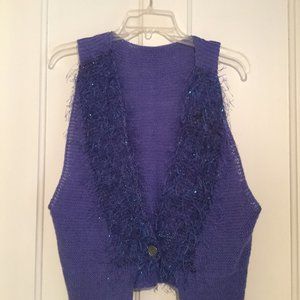 Woman's Hand Knit Violet Vest & Feathery Embellish